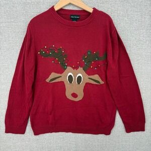 Alex Stevens Reindeer Christmas Sweater Mens L Red Holiday Ugly Sweater
